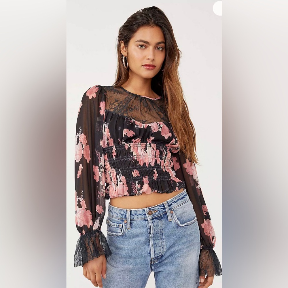 NWT Free People Daphne Floral Smocked Blouse Size S